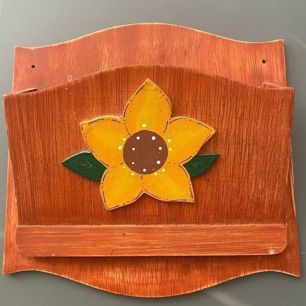 VTG Grandma's Kitchen Wood Letter Card Holder SunFlower Hand Made